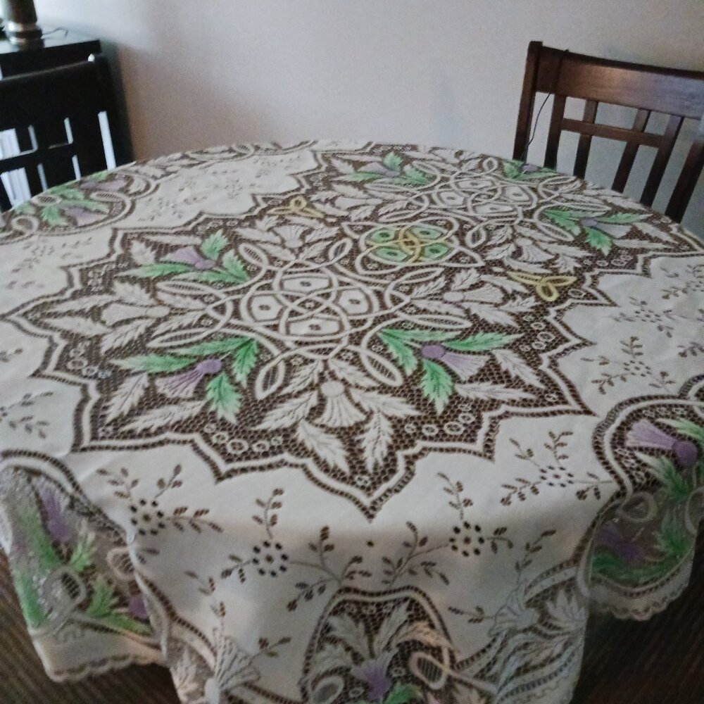 Table Cloth Lace White with Beige Green Purple Yellow Cottage Core Rustic Charm